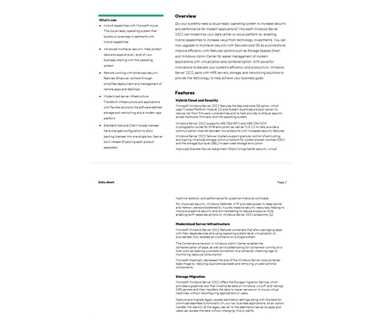 HPE Windows Server 2022 Datacenter Edition ROK 16Core No Reassignment Rights CZ EN PL RU SV