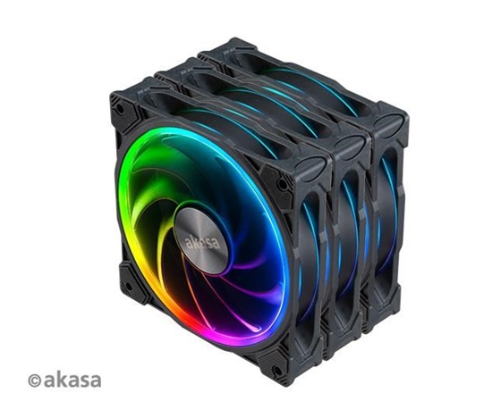 AKASA ventilátor SOHO AR, 12cm ARGB PWM fan 3pcs bundle + FLEXA FP5H AK-CBFA08-30BK + ARGB LED splitter AK-CBLD07-50BK