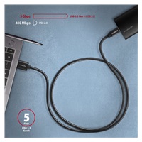 AXAGON BUCM3-AM20AB, SPEED kabel USB-C <-> USB-A, 2m, USB 3.2 Gen 1, 3A, ALU, oplet, černý