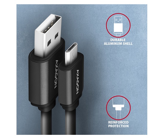 AXAGON BUMM-AM10TB, TWISTER kabel Micro USB <-> USB-A, 0.6m, USB 2.0, 2.4A, ALU, tpe, černý