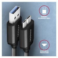 AXAGON BUMM3-AM10AB, SPEED kabel Micro-B USB <-> USB-A, 1m, USB 3.2 Gen 1, 3A, ALU, tpe, černý