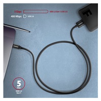 AXAGON BUMM3-CM10AB, SPEED kabel Micro-B USB <-> USB-C, 1m, USB 3.2 Gen 1, 3A, ALU, tpe, černý