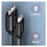 AXAGON BUMM3-CM10AB, SPEED kabel Micro-B USB <-> USB-C, 1m, USB 3.2 Gen 1, 3A, ALU, tpe, černý