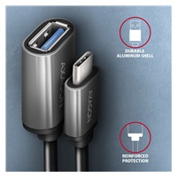AXAGON RUCM-AFAC, redukcja z kablem USB-C (M) <-> USB-A (F), 20cm, USB 3.2 Gen 1, 3A, ALU