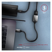 AXAGON RUCM-AFAC, redukcja z kablem USB-C (M) <-> USB-A (F), 20cm, USB 3.2 Gen 1, 3A, ALU