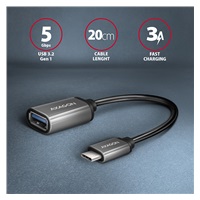 AXAGON RUCM-AFAC, redukcja z kablem USB-C (M) <-> USB-A (F), 20cm, USB 3.2 Gen 1, 3A, ALU
