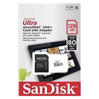 SanDisk MicroSDXC karta 128GB Ultra (80MB/s, Class 10 - Tablet Packaging, Android) + adaptér