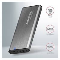 AXAGON EEM2-SG2, USB-C 3.2 Gen 2 - M.2 NVMe & SATA SSD metalowy RAW box, bezśrubowy, srebrny