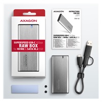 AXAGON EEM2-SG2, USB-C 3.2 Gen 2 - M.2 NVMe & SATA SSD metalowy RAW box, bezśrubowy, srebrny