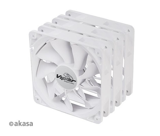 AKASA ventilátor Viper, White Fan 12cm, 120x120x25mm, HDB, 4 pin PWM, 3ks v balení, bílá