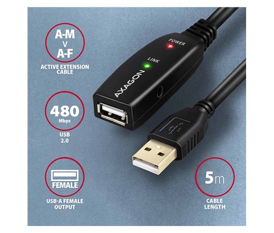 AXAGON ADR-205 USB2.0 Aktywny kabel przedłużający  / repeater kabel, 5m