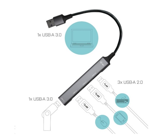 i-tec USB 3.0 Metal HUB 1x USB 3.0 + 3x USB 2.0