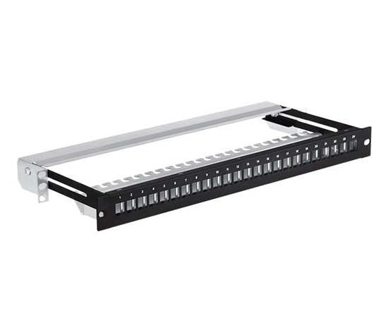 19" modulární stíněný patch panel LEXI-Net 24port, černý, výsuvný