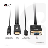 Club3D kabel HDMI na VGA, M/M, 28AWG, 2m