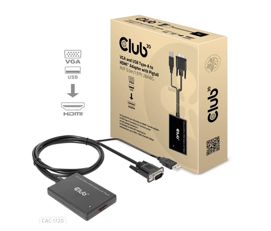 Club3D kabel VGA a USB-A na HDMI s ocáskem, M/F, 0.6m
