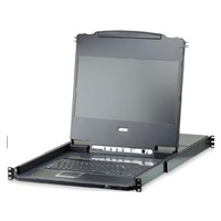 ATEN 8-port KVM USB, DVI, OSD,Single Rail rack, 17.3" FHD LCD, touchpad, klávesnice