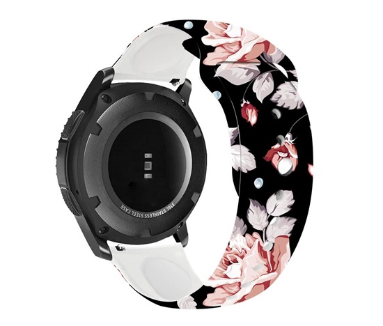 RhinoTech univerzální silikonový řemínek Quick Release černý s motivem květin 22mm