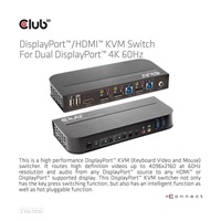 Club3D síťový přepínač - Switch, DP/HDMI KVM Switch - Dual DP 4K 60Hz
