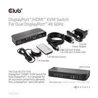 Club3D síťový přepínač - Switch, DP/HDMI KVM Switch - Dual DP 4K 60Hz