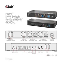 Club3D síťový přepínač - Switch, HDMI KVM Switch - Dual HDMI 4K 60Hz