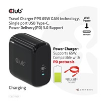 Club3D cestovní nabíječka PPS 65W GAN technologie, USB Type-C, Power Delivery(PD) 3.0 Support