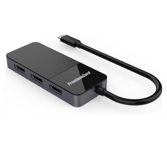 PremiumCord USB-C (DP1.4) na 3x DP1.4 MST 8K Adapter extended, mirror, duplicate režimy zobrazení na třech monitorech