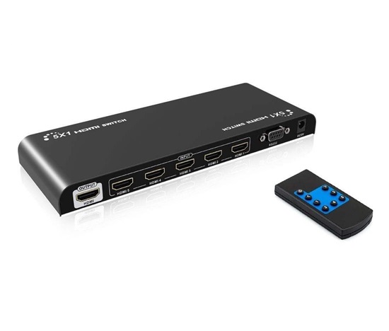 PremiumCord 4Kx2K@60Hz HDMI 2.0 switch 5:1 HDR, RS232 s dálkovým ovladačem