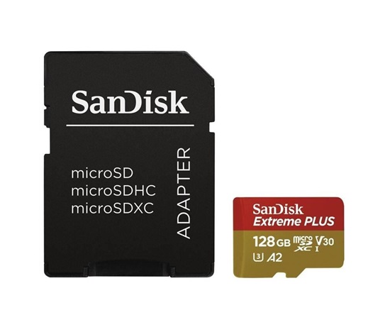 SanDisk micro SDXC karta 128GB Extreme PLUS (200 MB/s Class 10, UHS-I U3 V30) + adaptér