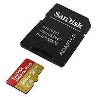 SanDisk micro SDXC karta 256GB Extreme PLUS (200 MB/s Class 10, UHS-I U3 V30) + adaptér