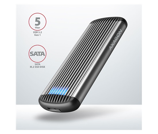 AXAGON EEM2-SA, USB micro-B 3.2 Gen 1 - M.2 SATA SSD metalowy RIBBED box, bezśrubowy