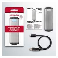AXAGON EEM2-SA, USB micro-B 3.2 Gen 1 - M.2 SATA SSD metalowy RIBBED box, bezśrubowy