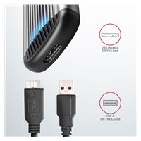 AXAGON EEM2-SA, USB micro-B 3.2 Gen 1 - M.2 SATA SSD metalowy RIBBED box, bezśrubowy