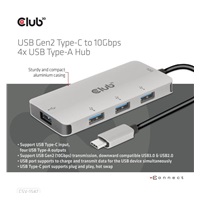 Club3D hub USB-C Gen2 na 10Gbps 4x USB Type-A Hub