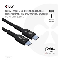 Club3D kabel USB-C, Oboustranný USB-IF Certifikovaný data kabel, Data 480Mb,PD 240W(48V/5A) EPR M/M 2m