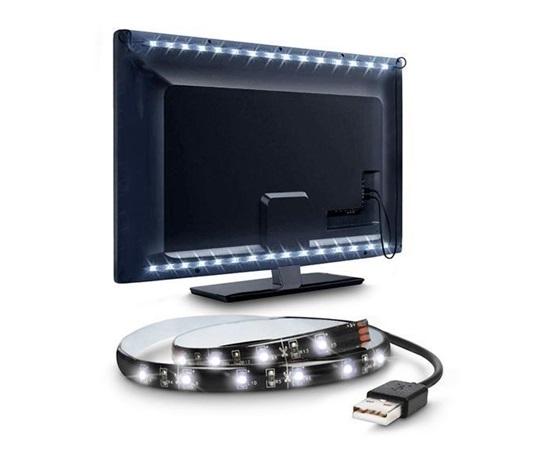 Solight LED pásek pro TV, 100cm, USB, vypínač, studená bílá