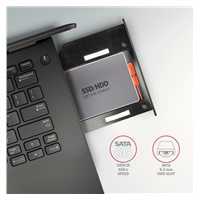 AXAGON RSS-CD09 ramka na 2,5" SSD/HDD do gniazda DVD, 9.5 mm, LED, aluminium