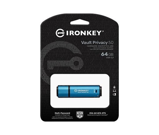 Kingston Flash Disk IronKey 64GB Vault Privacy 50 AES-256 Encrypted, FIPS 197