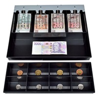 Virtuos pokladní zásuvka C420D - s kabelem, kovové držáky, 9-24V, černá