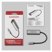 AXAGON ADE-25RC, USB-C 3.2 Gen 1 - karta sieciowa 2.5 Gigabit Ethernet, Realtek 8156, automatyczna instalacja, szara