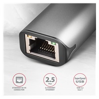 AXAGON ADE-25RC, USB-C 3.2 Gen 1 - karta sieciowa 2.5 Gigabit Ethernet, Realtek 8156, automatyczna instalacja, szara