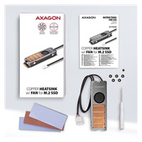 AXAGON CLR-M2FAN, miedziany radiator z wentylatorem na jedno i dwustronny dysk M.2 SSD, wysokość 13 mm