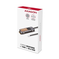 AXAGON CLR-M2FAN, miedziany radiator z wentylatorem na jedno i dwustronny dysk M.2 SSD, wysokość 13 mm