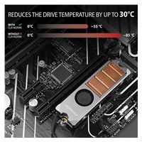 AXAGON CLR-M2FAN, miedziany radiator z wentylatorem na jedno i dwustronny dysk M.2 SSD, wysokość 13 mm