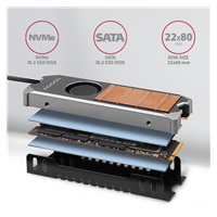 AXAGON CLR-M2FAN, miedziany radiator z wentylatorem na jedno i dwustronny dysk M.2 SSD, wysokość 13 mm