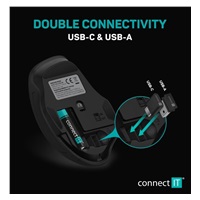 CONNECT IT Dual SmartSwitch bezdrátová myš, USB-A + C (+1x AA baterie zdarma), šedá