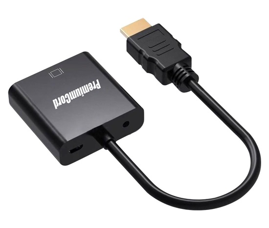 PremiumCord převodník HDMI na VGA se zvukem 3,5mm stereo jack, černá