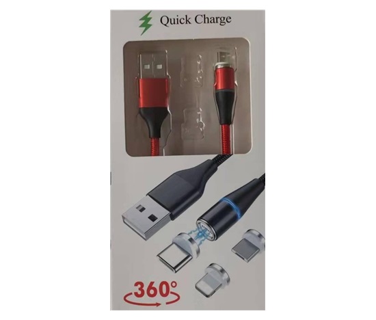 PREMIUMCORD Magnetický micro USB a USB-C nabíjecí a datový kabel 1m, červený