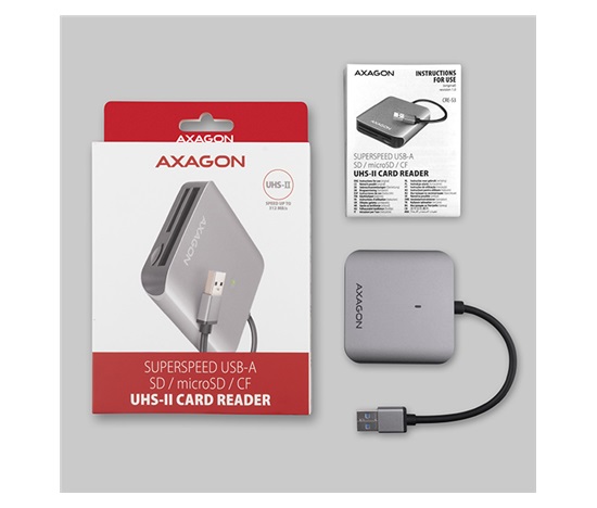 AXAGON CRE-S3, USB-A 3.2 Gen 1 - czytnik kart SUPERSPEED, 3-slot & lun SD/microSD/CF, obsługa UHS-II