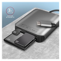 AXAGON CRE-S3C, USB-C 3.2 Gen 1 - czytnik kart SUPERSPEED, 3-slot & lun SD/microSD/CF, obsługa UHS-II