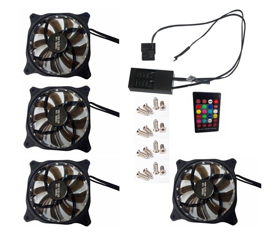 EUROCASE ventilátor RGB 120mm (spot Led), set 4ks + controller